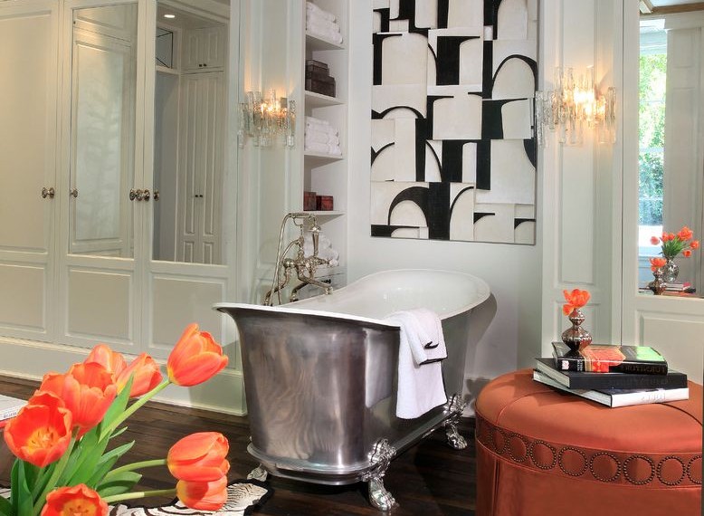 Cast Iron Clawfoot Tub Contemporary Bathroom with Intaglios