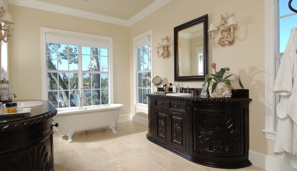 Cast Iron Clawfoot Tub Traditional Bathroom with Mirror