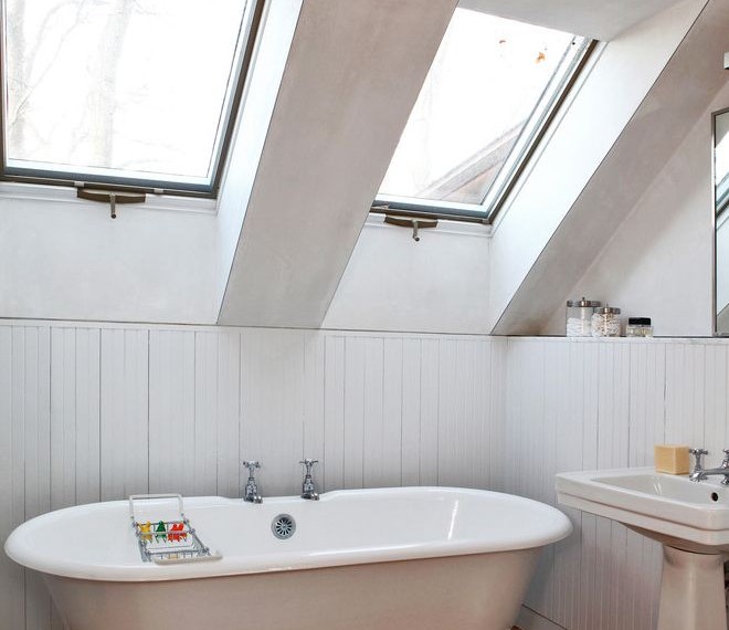 Cast Iron Clawfoot Tub Traditional Bathroom with Wide Plank Floors