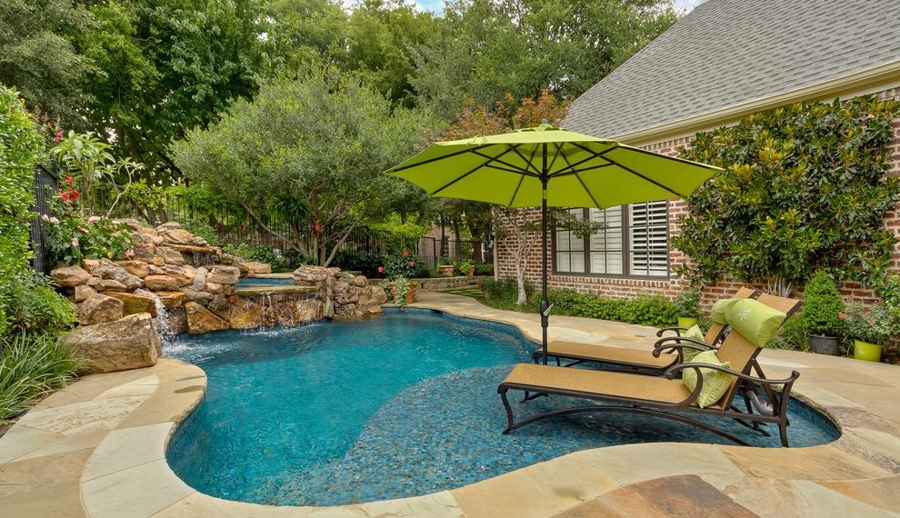 Chair Slip Covers Eclectic Pool with Covered Porch