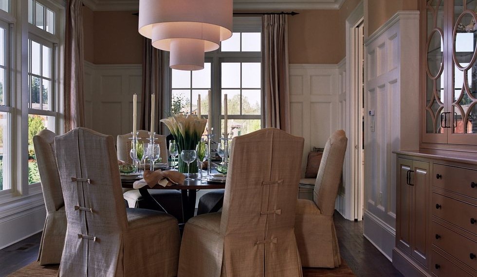 Chair Slip Covers Traditional Dining Room with French Windows