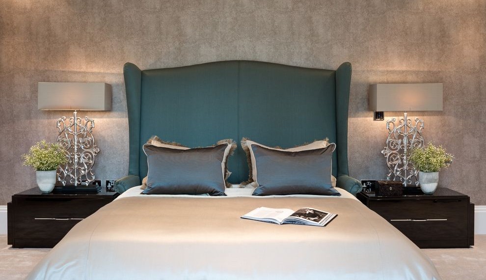 Cheap Nightstands Contemporary Bedroom with Teal Headboard