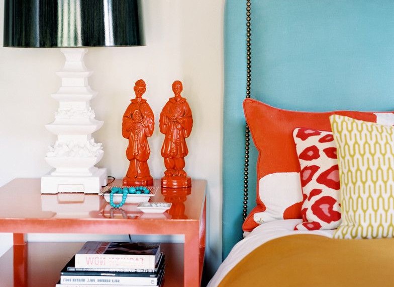Cheap Nightstands Eclectic Bedroom with Orange