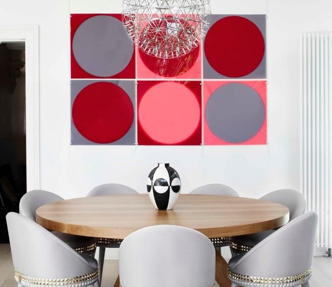 Collapsible Dining Table Contemporary Dining Room with Red Wall Art