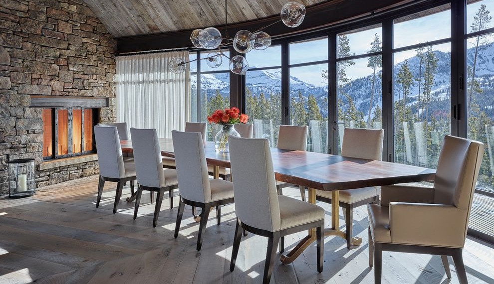 Collapsible Dining Table Rustic Dining Room with Contemporary Lighting