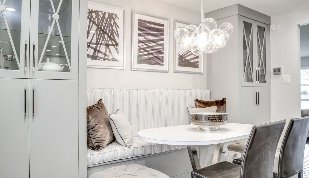 Collapsible Dining Table Transitional Dining Room with Grey Cabinets