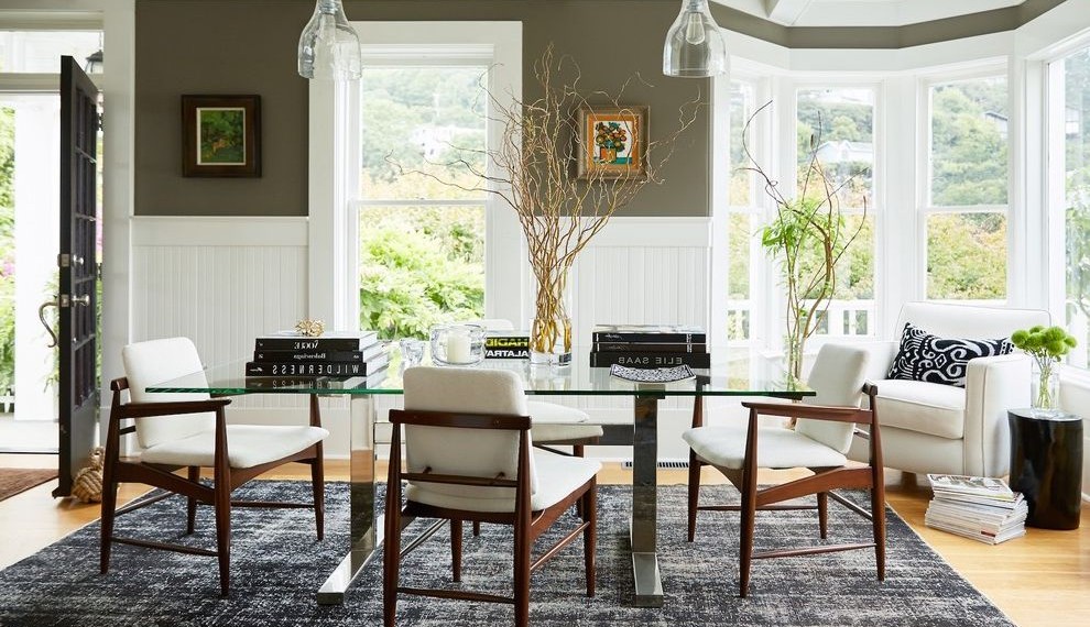 Collapsible Dining Table Transitional Dining Room with Olive Green Walls