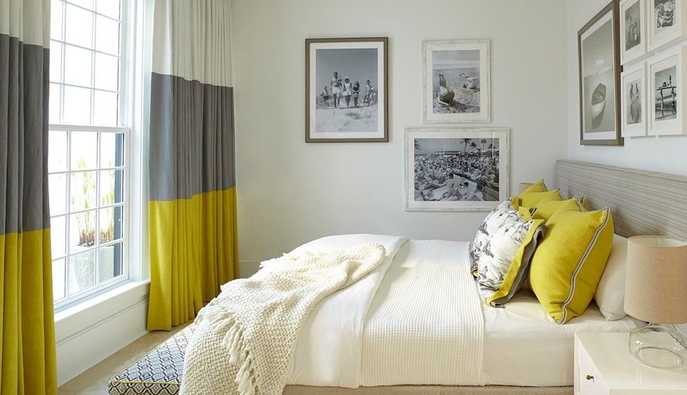 Color Block Curtains Beach Style Bedroom with Headboard