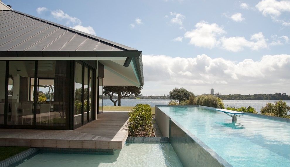 Composite Deck Boards Contemporary Pool with Wood Deck