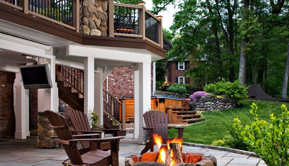 Composite Deck Boards Traditional Patio with Pavers