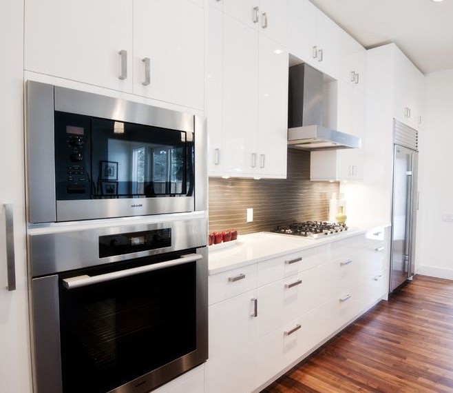Cook Top Contemporary Kitchen with Wood Floor