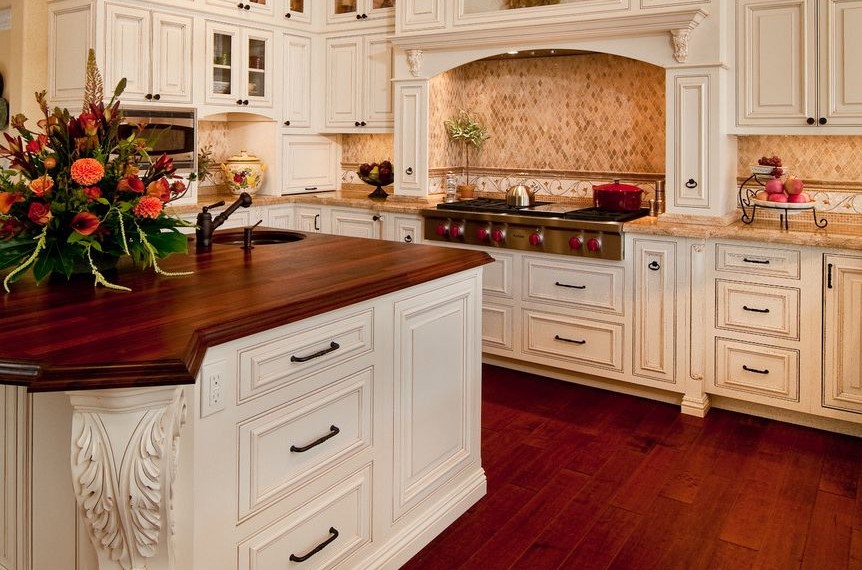 Cook Top Traditional Kitchen with Glass Front Cabinets