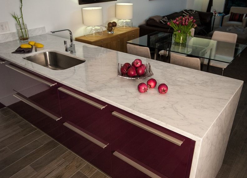 Cork Countertops Contemporary Kitchen with Marble Counter Tops