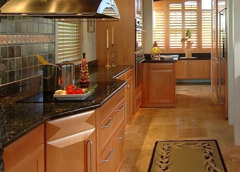Cork Countertops Contemporary Kitchen with Tile Flooring
