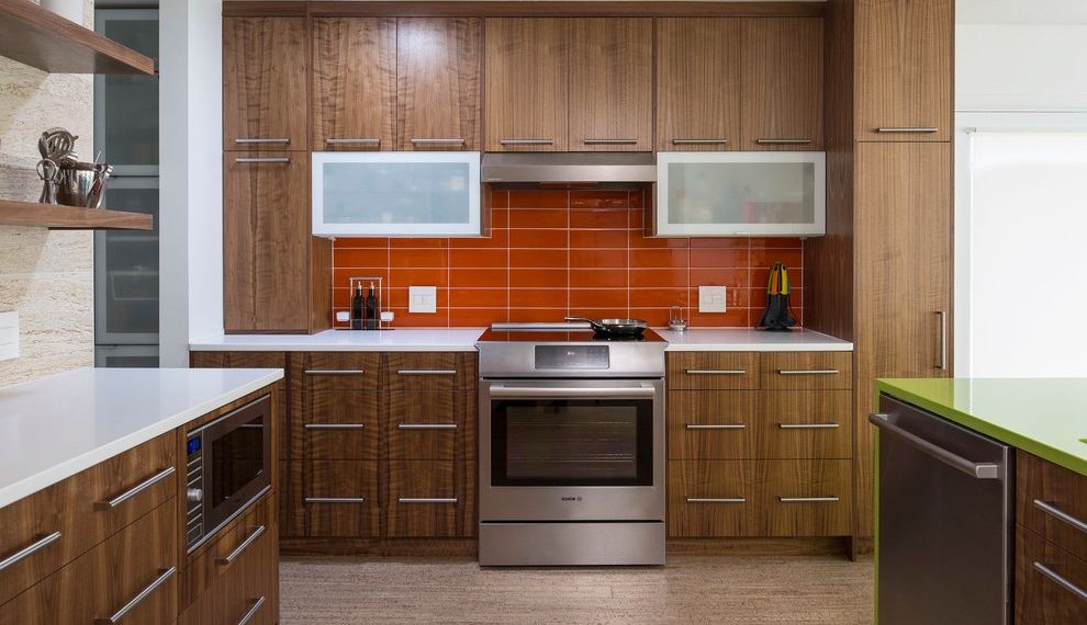 Cork Countertops Midcentury Kitchen with Midcentury