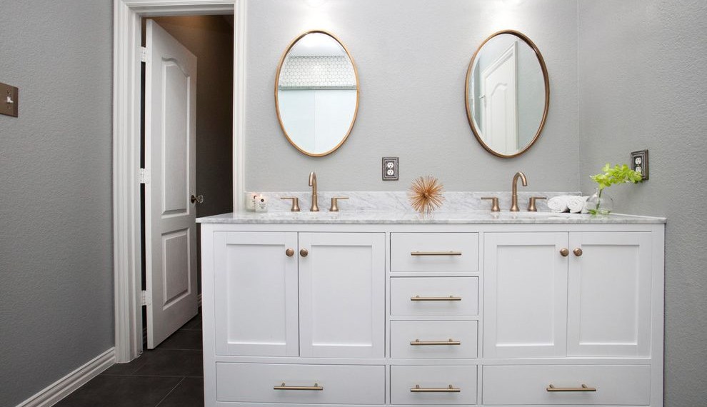 Cork Countertops Scandinavian Bathroom with Double Standing Shower