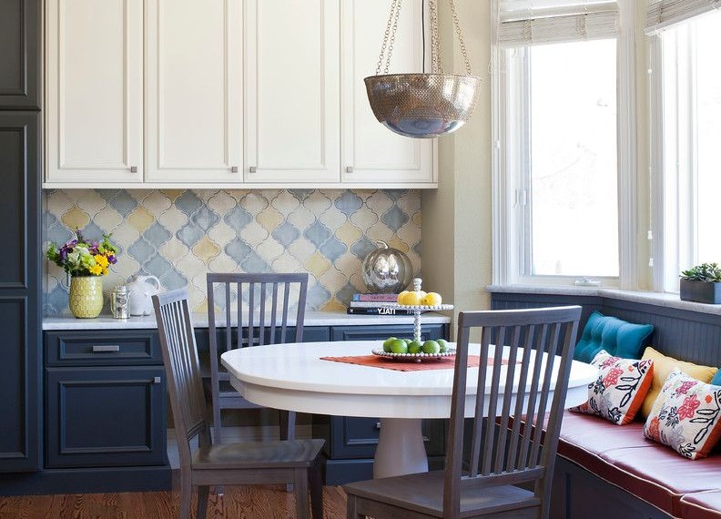 Corner Kitchen Table with Storage Bench Traditional Dining Room with Brown Wood Chairs