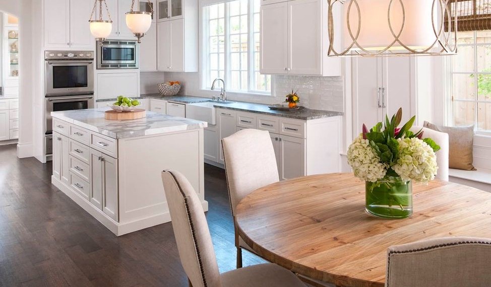 Corner Kitchen Table with Storage Bench Traditional Kitchen with Subway Tiles
