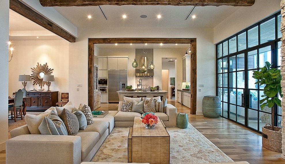 Cost to Install Laminate Flooring Transitional Living Room with Stone Wall
