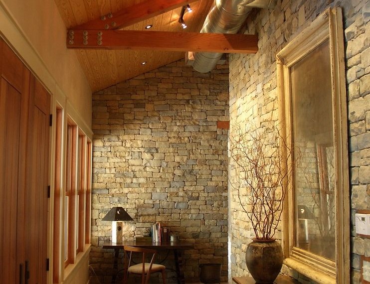 Cultured Stone Veneer Contemporary Entry with Hallway