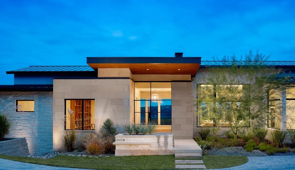 Cultured Stone Veneer Contemporary Exterior with Lueders