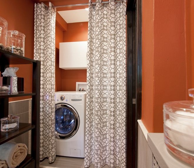 Curtains Rods Contemporary Laundry Room with Curtain Divider