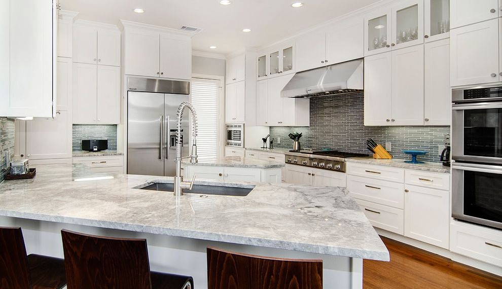 Cutting Board Countertop Transitional Kitchen with Pull Out Trash