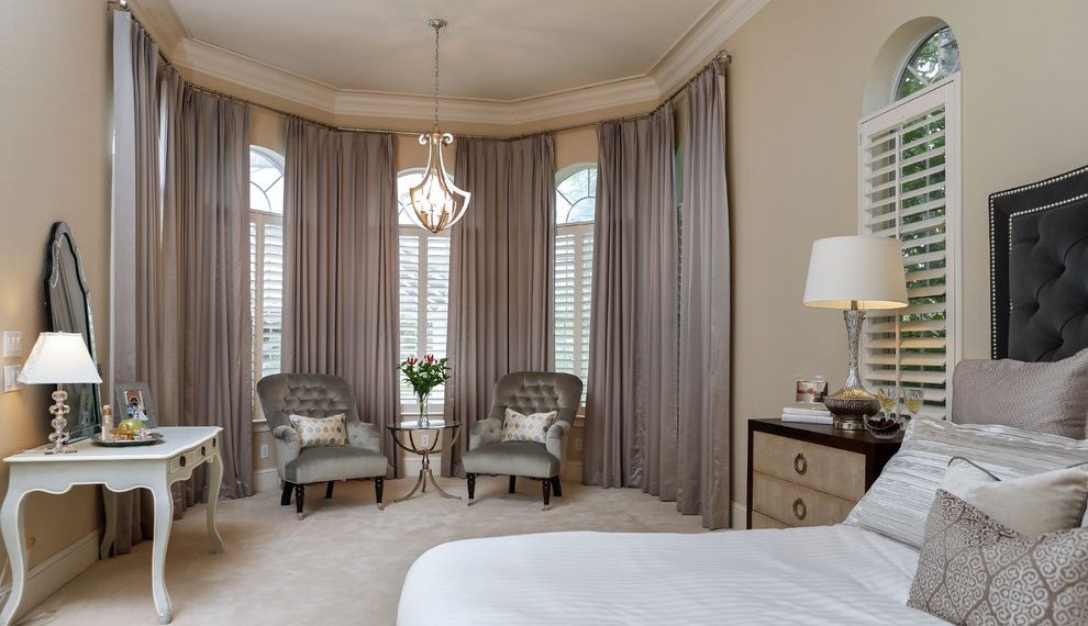 Darkening Curtains Contemporary Bedroom with Pendant Light