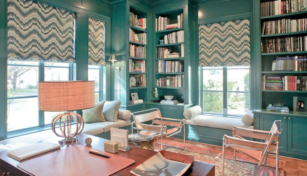 Darkening Curtains Contemporary Home Office with Books
