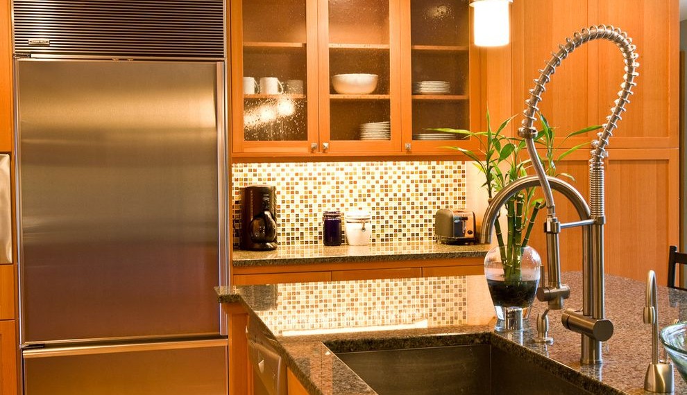 Delta Single Handle Kitchen Faucet Contemporary Kitchen with Under Cabinet Lighting