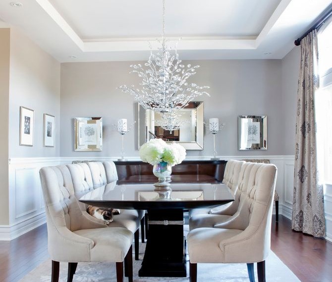 Dining Room Booth Set Transitional Dining Room with White Molding