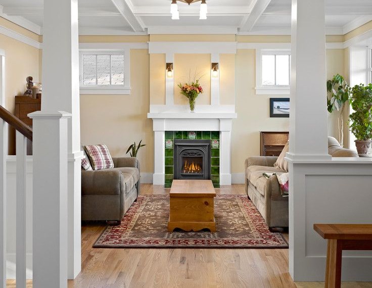 Direct Vent Gas Fireplace Craftsman Hall with Living Room Column