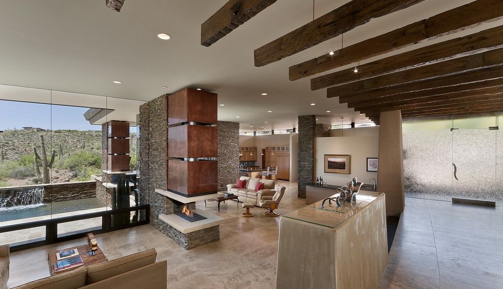 Direct Vent Gas Fireplace Southwestern Living Room with Ceiling Lighting