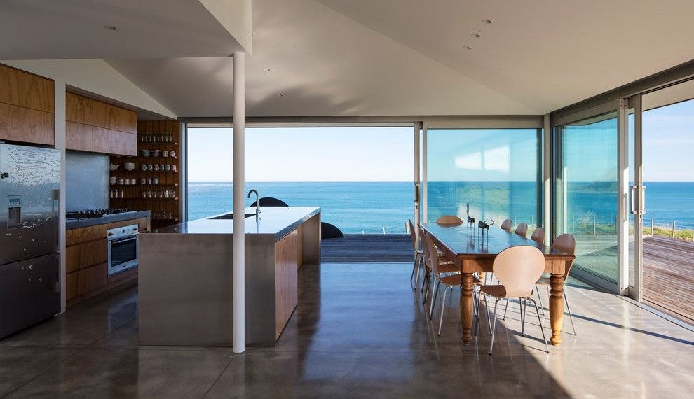 Do It Yourself Concrete Leveling Contemporary Kitchen with White Sloped Ceiling