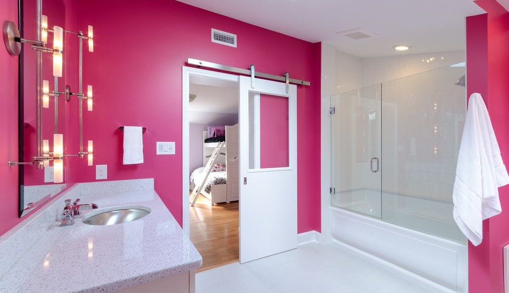Doggie Doors for Sliding Glass Doors Contemporary Bathroom with Shower Tub