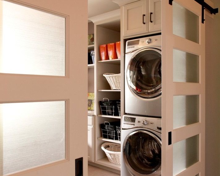 Doggie Doors for Sliding Glass Doors Traditional Laundry Room with Front Loading Washer Dryer