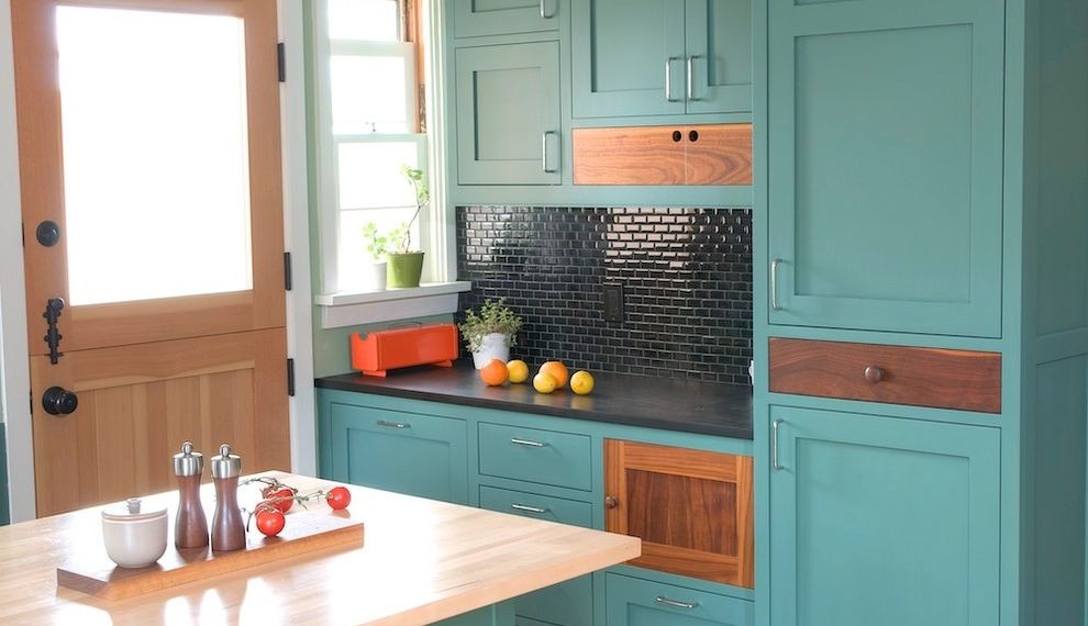 Dropcam Pro Contemporary Kitchen with Aqua Cabinets