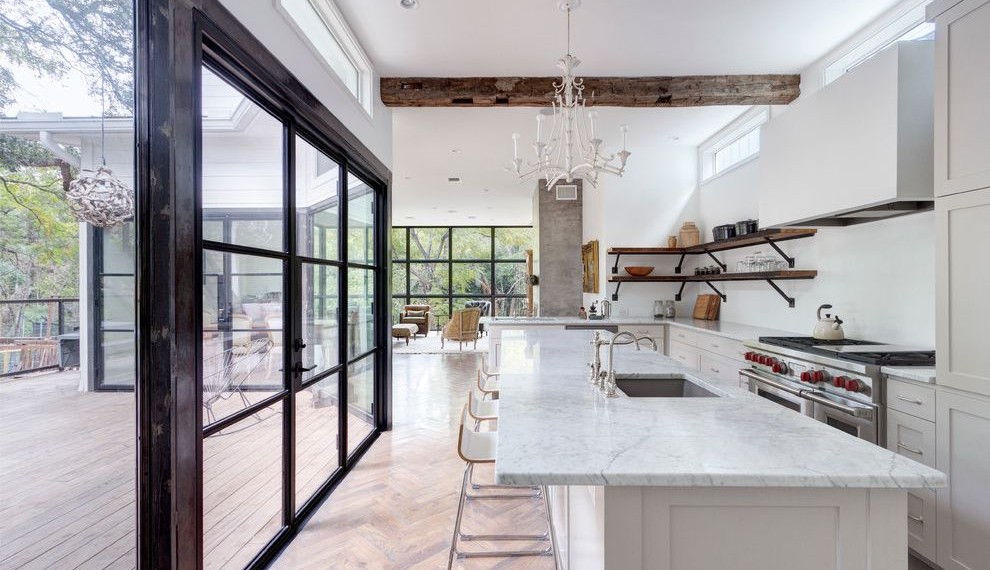 Dupont Water Filter Contemporary Kitchen with Ornate White Chandelier