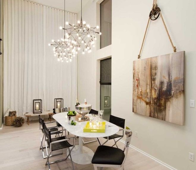 Edison Hanging Lights Contemporary Dining Room with Modern Chandelier