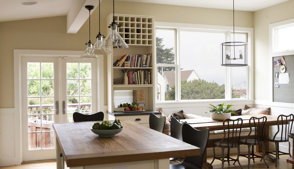 Edison Hanging Lights Farmhouse Kitchen with Barstools