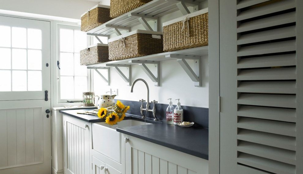 Energy Efficient Washer and Dryer Farmhouse Laundry Room with Mud Room
