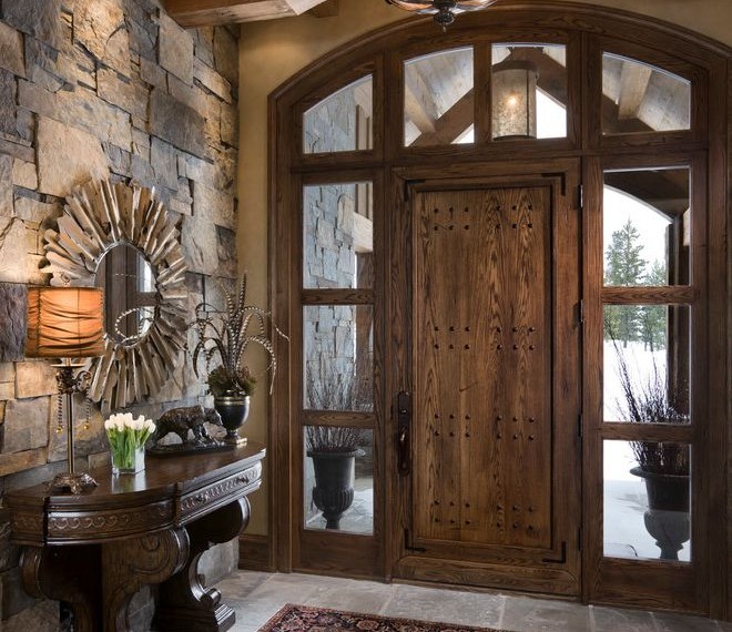 Entry Doors with Sidelights Rustic Entry with Dark Wood Trim
