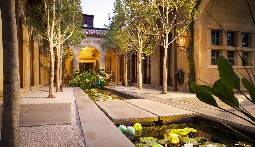Envirotemp Water Heater Mediterranean Patio with Aquatic Garden