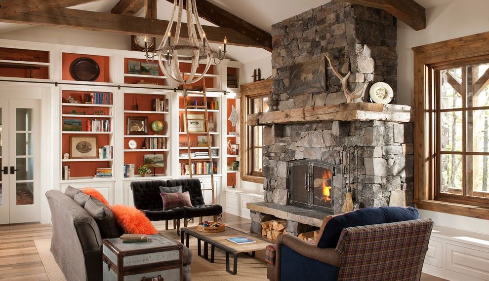 Exposed Air Conditioning Ducts Rustic Living Room with Rug