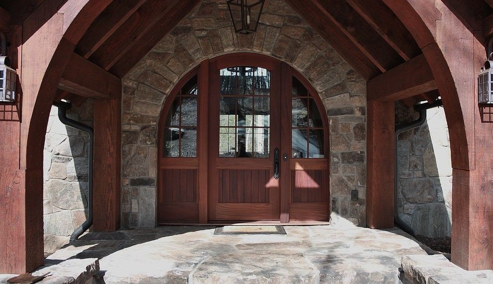 Fiberglass Front Doors Rustic Entry with Dark Wood Door