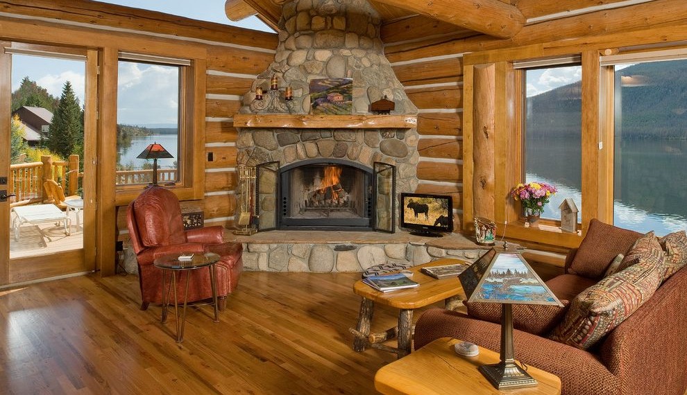 Fireplace Log Grate Rustic Living Room with Mountain Home