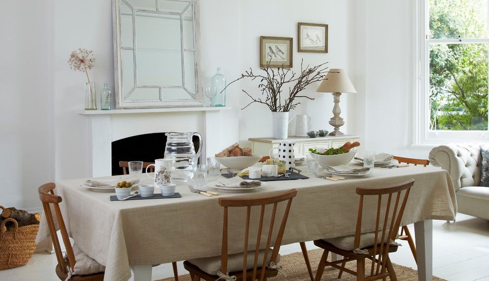Fitted Rectangle Tablecloths Scandinavian Dining Room with Branches