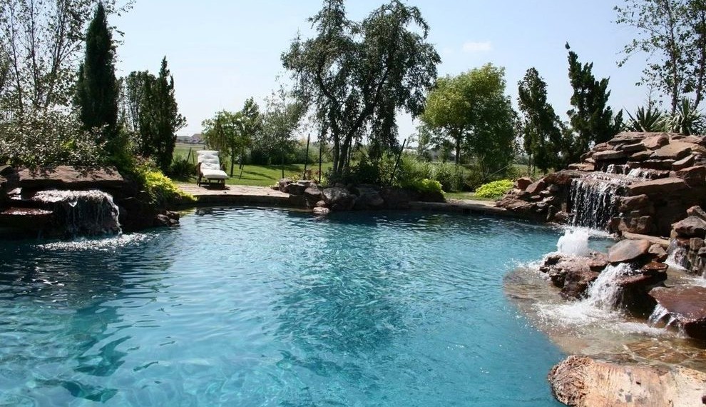Flagstone Pavers Mediterranean Pool with Flagstone Pavement