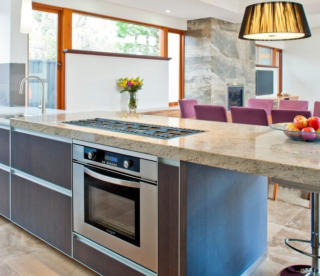 Frigidaire Stove Top Contemporary Kitchen with Dark Stained Wood