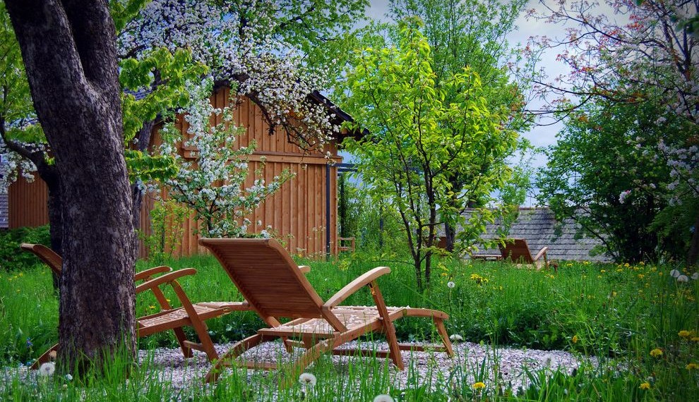 Fruit Tree Fertilizer Contemporary Landscape with Board and Batten